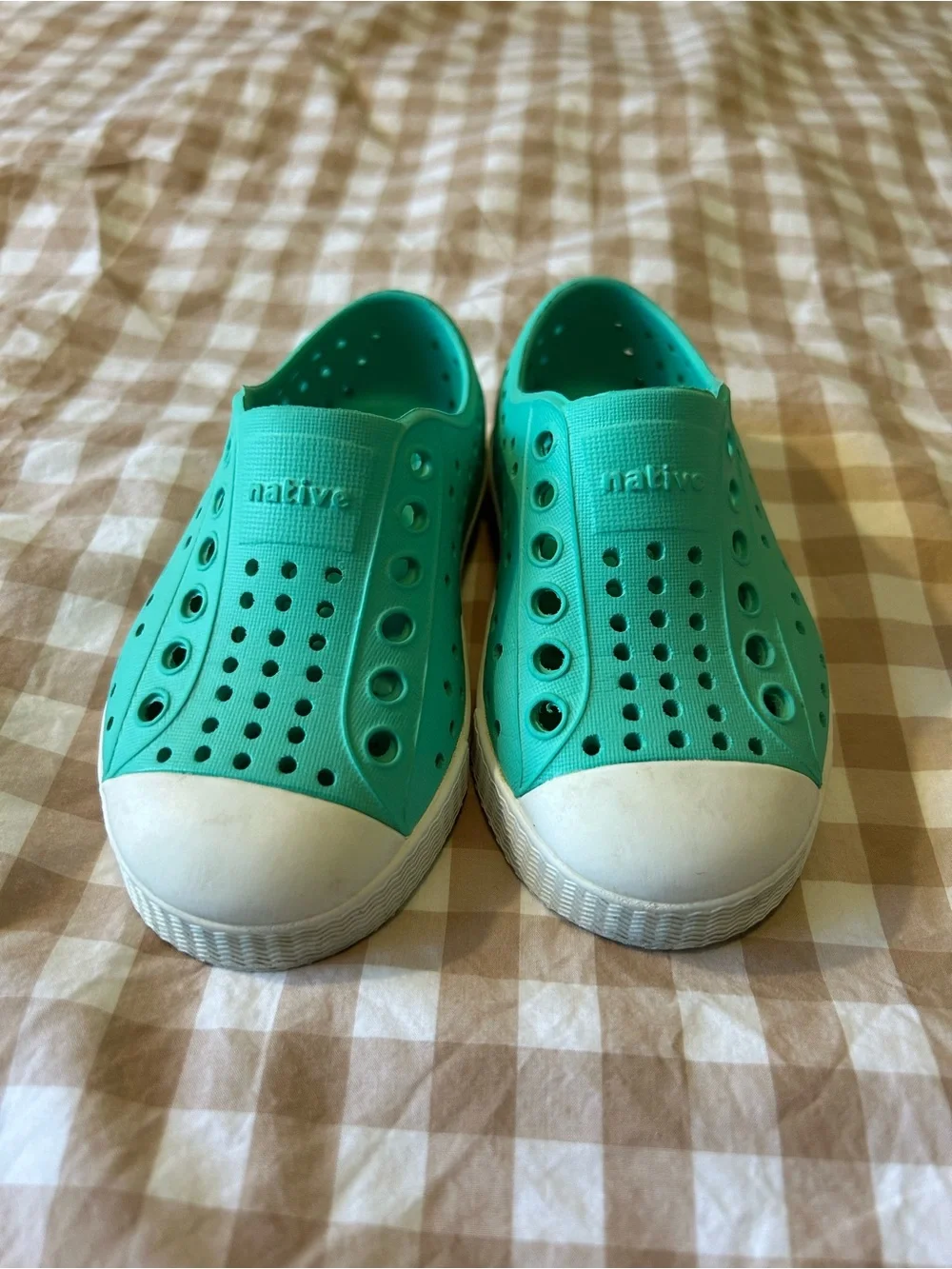 Native Kids Slip-On Water Shoes in Aqua Teal with White Toe